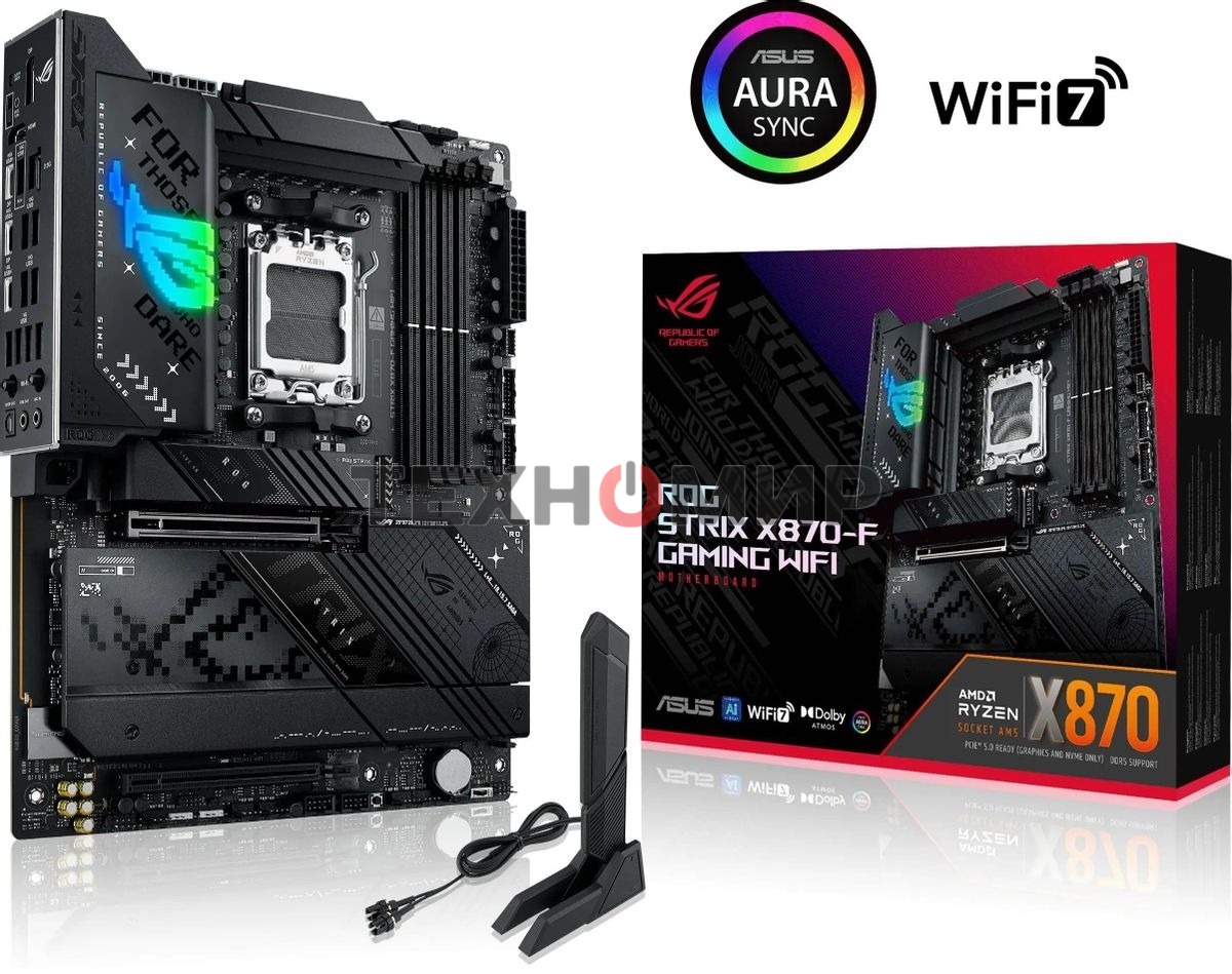 Материнская плата ASUS ROG STRIX X870-F GAMING WIFI, AM5, AMD X870, 4xDDR5, 2xSATA, 4xM.2, 1xPCI-E 5.0 x16, 1xPCI-E 4.0 x4, 1xHDMI, 1xDP, 2xUSB-C USB4, 1xUSB-C 10Gbps, 5xUSB-A 10Gbps, 4xUSB-A 5Gbps, 1x 2.5Gb LAN, 2x3.5 мм, 7.1, ATX
