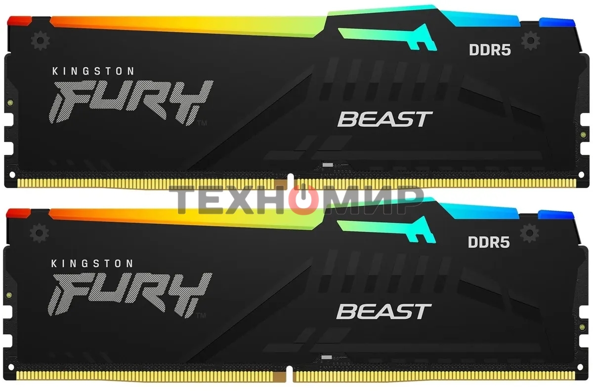 Оперативная память Kingston Fury Beast, DDR5, 16GB (2x8GB), 5200MHz, CL40, DIMM, с радиаторами, RGB, черный