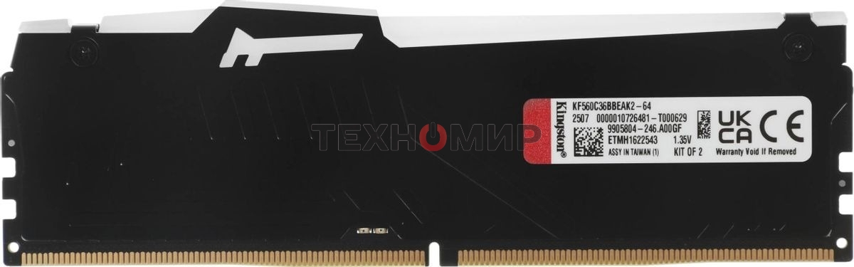 Оперативная память Kingston Fury Beast, DDR5, 64Gb (2x32Gb), 6000MHz, CL36, DIMM, с радиаторами, RGB, черный