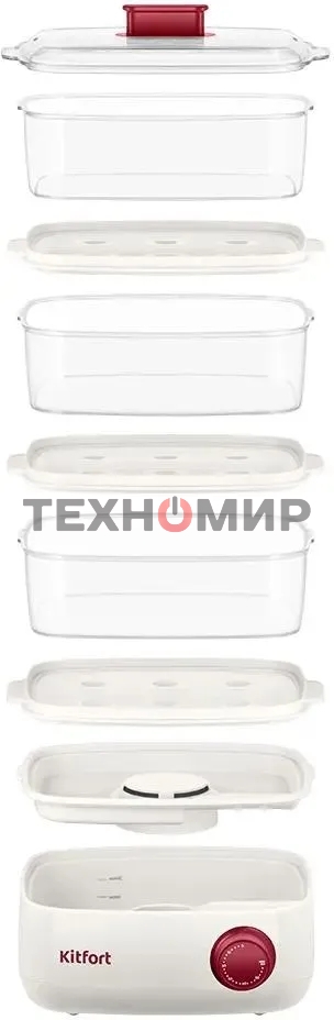 Пароварка Kitfort КТ-6830 3ярус. 800Вт белый/красный