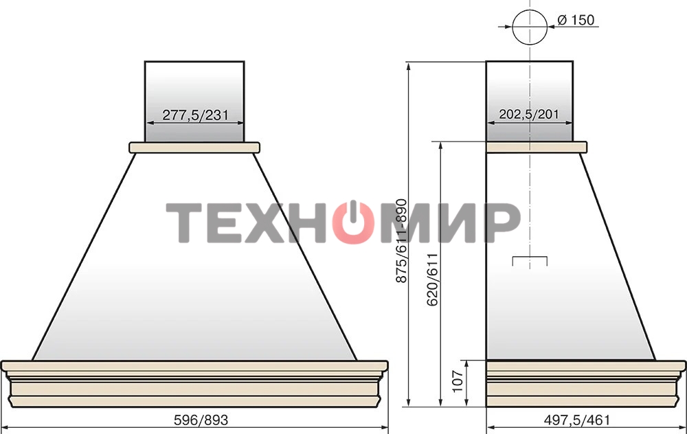 Вытяжка каминная Elikor Вилла Валенсия 90П-650-П3Д топленое молоко/дуб, 90 см, 650 куб. м/ч, 60 дБ