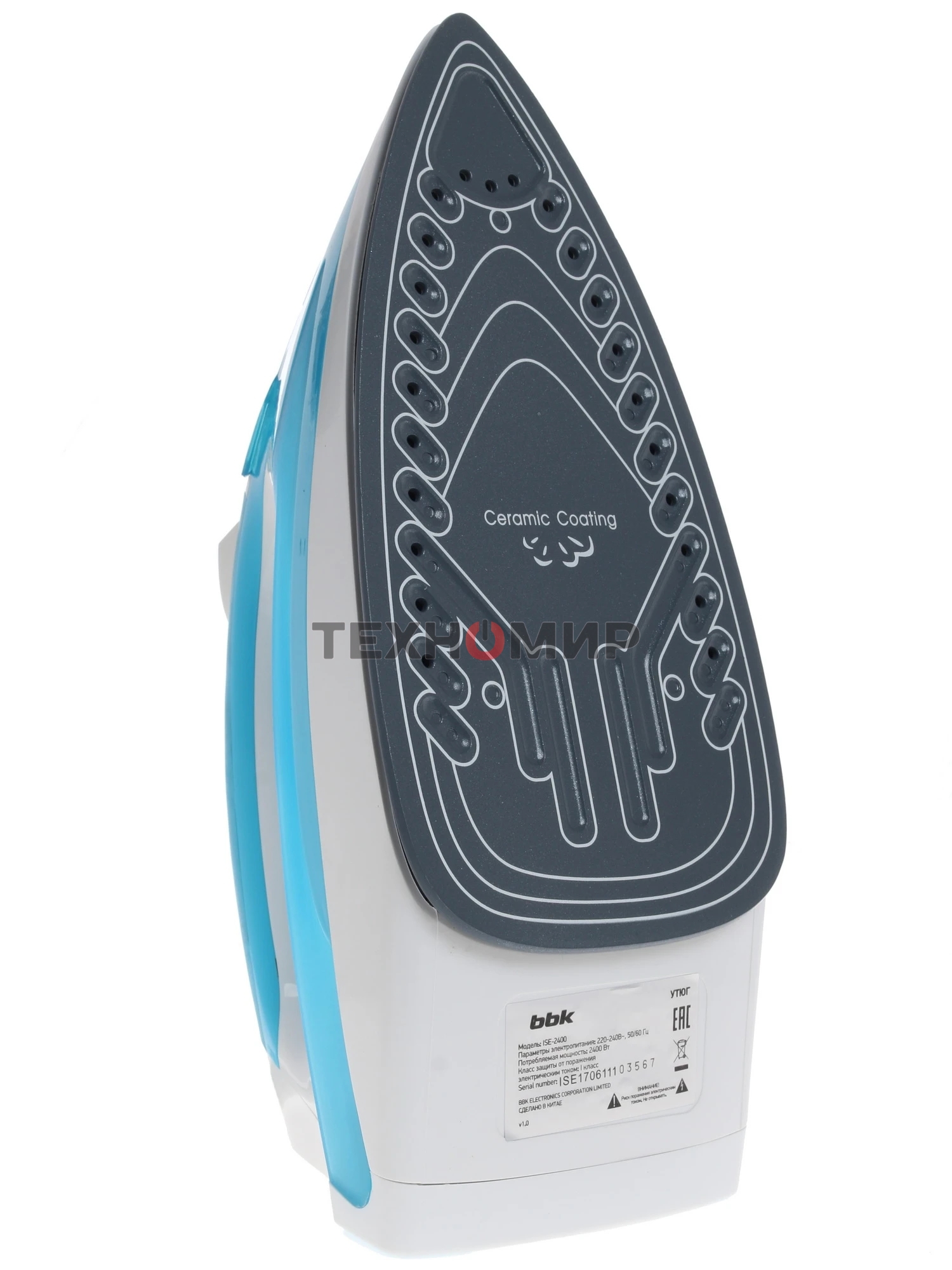 Утюг BBK ISE-2400 бирюзовый/белый, 2400 Вт, 35 г/мин, 140 г/мин, 280 мл