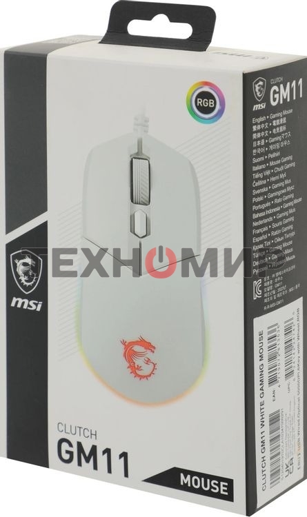 Мышь проводная MSI Clutch GM11 белый, 5000 dpi, USB, кнопки - 6