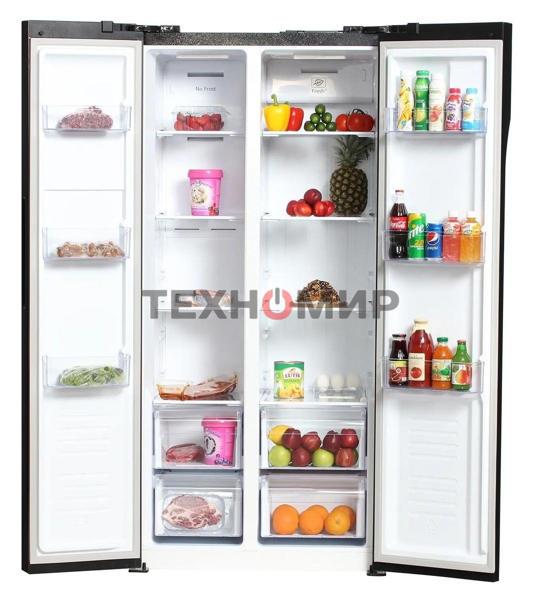 Холодильник Hyundai CS4505F черная сталь двухкамерный Side by Side 271/165л морозилка сбоку