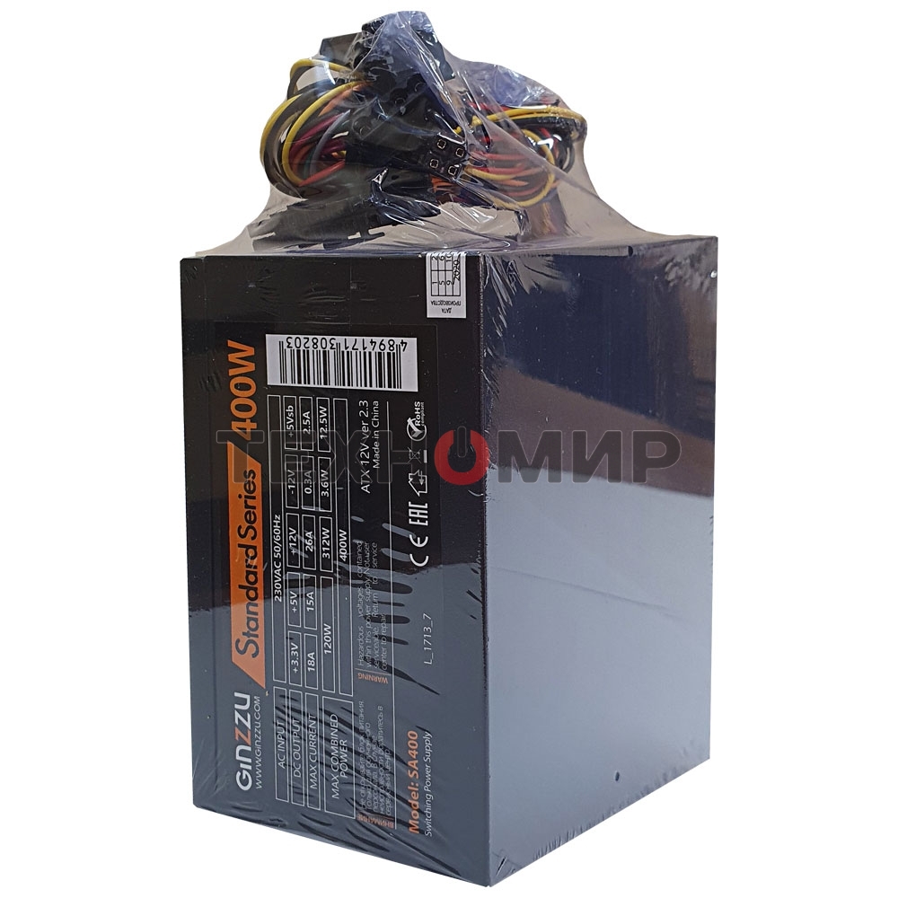 Блок питания Ginzzu SA400, 400Вт, 80мм, черный
