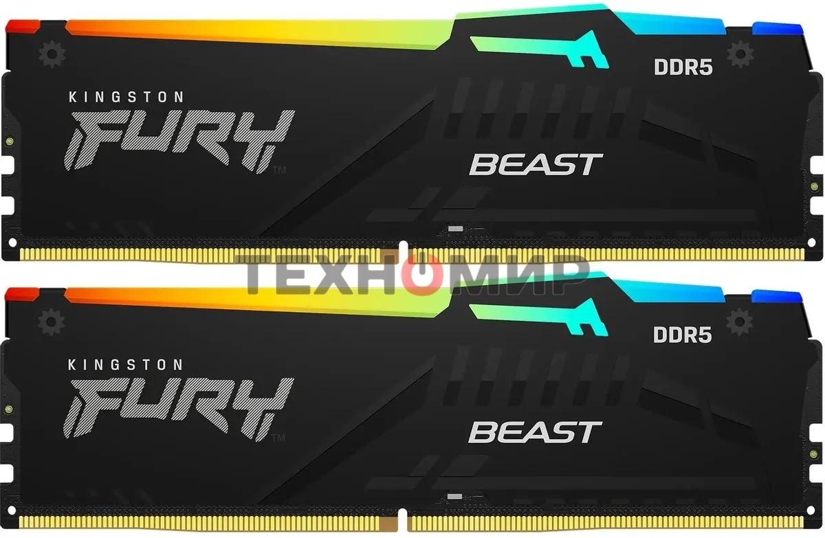 Оперативная память Kingston Fury Beast, DDR5, 32Gb (2x16GB), 5600MHz, CL36, DIMM, с радиаторами, RGB, черный