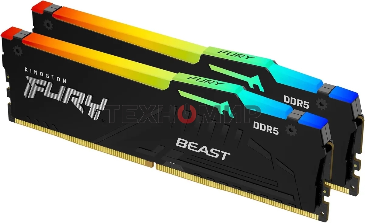 Оперативная память Kingston Fury Beast, DDR5, 32Gb (2x16GB), 5600MHz, CL36, DIMM, с радиаторами, RGB, черный