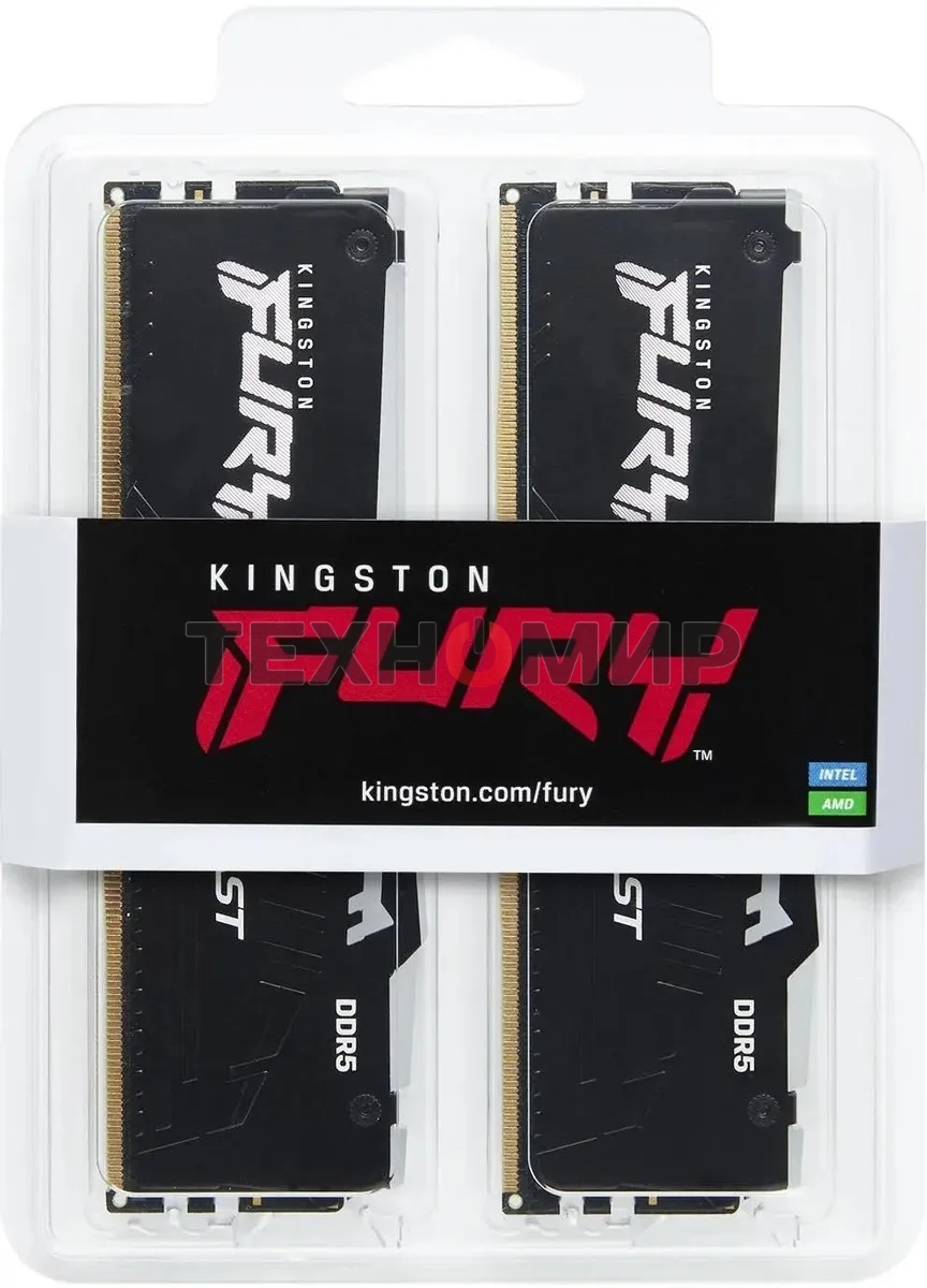 Оперативная память Kingston Fury Beast, DDR5, 32Gb (2x16GB), 5600MHz, CL36, DIMM, с радиаторами, RGB, черный