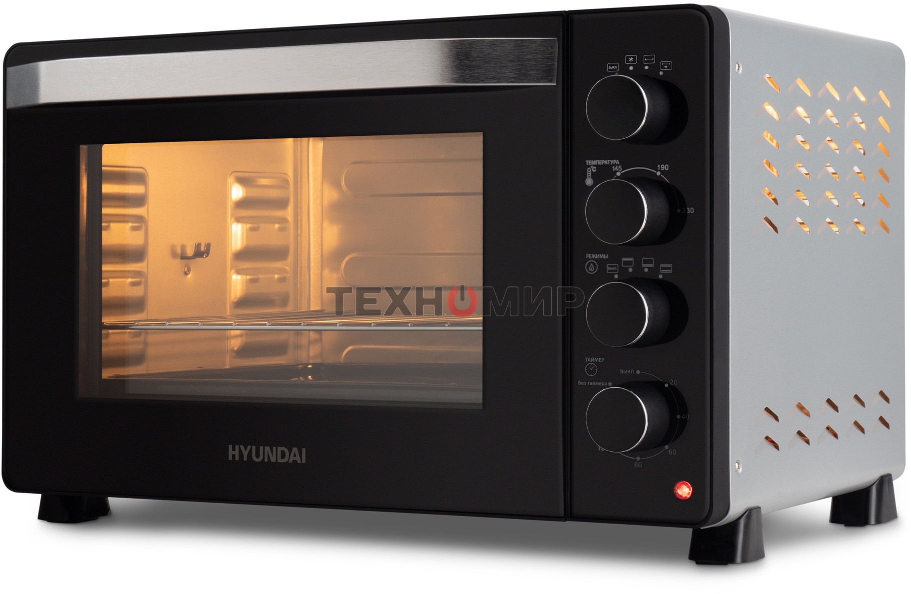 Мини-печь Hyundai MIO-HY081 38 л, 2000 Вт, серебристый/черный