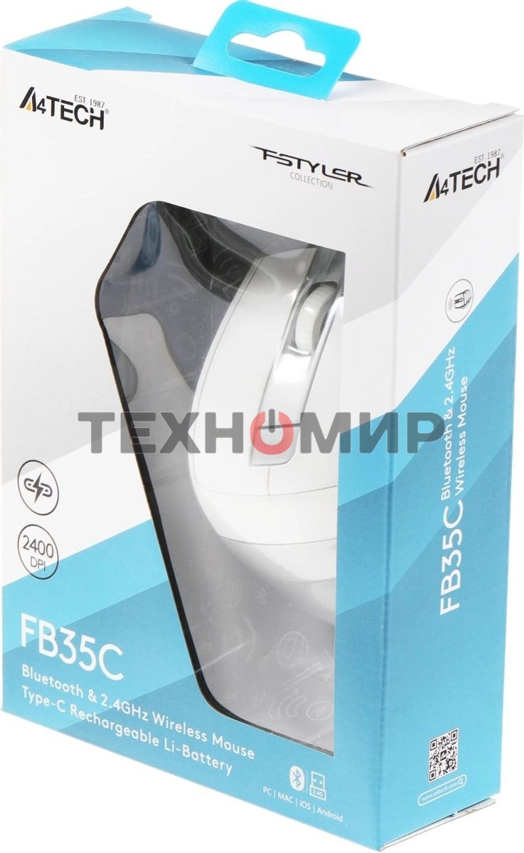 Мышь беспроводная A4Tech Fstyler FB35C белый, 2000 dpi, радиоканал, Bluetooth, USB, кнопки - 6