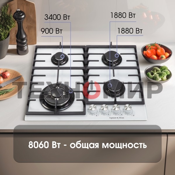Газовая варочная панель Zigmund & Shtain M 28.6 W белый