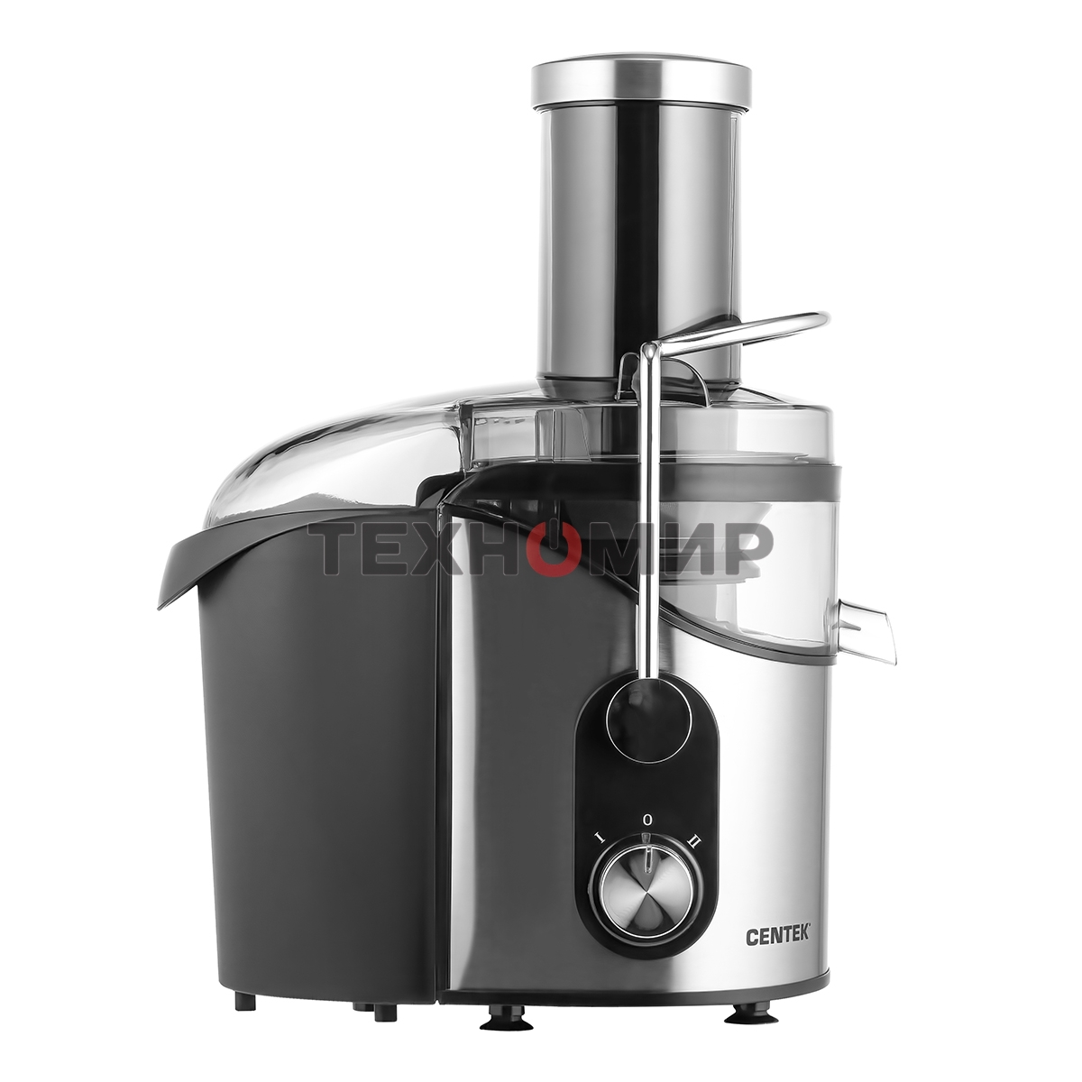 Соковыжималка Centek CT-1212 (черный/сталь) 1200 Вт, 2 скор., стакан 1100 мл, горловина 75мм