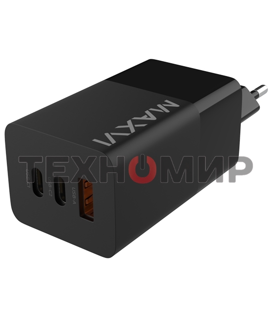 Сетевое зарядное устройство Maxvi A483GN 65W, 1xUSB-A, 2xUSB-C, черный