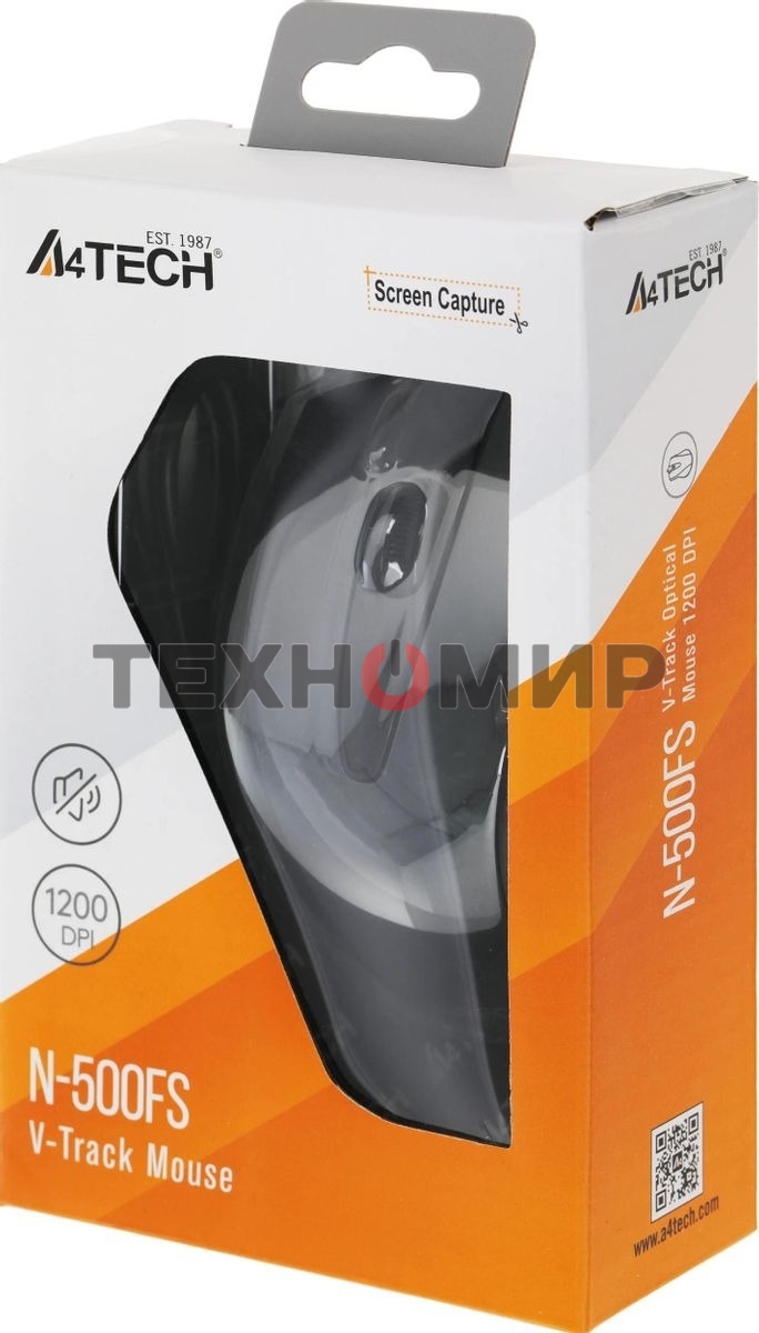 Мышь проводная A4Tech N-500FS черный, 1200 dpi, USB, кнопки - 4