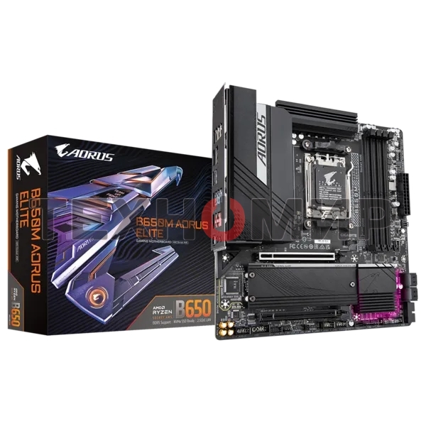 Материнская плата Gigabyte B650M AORUS ELITE, Socket AM5, AMD B650, 4xDDR5, 4xSATA, 2xM.2, 1xPCI-E 4.0 x16, 1xPCI-E 4.0 x4, 1xHDMI, 1xDP, 1x 2.5Gb LAN, 5xUSB-A 3.2 Gen 1, 2xUSB-A 3.2 Gen 2, 4xUSB-A 2.0, 1xUSB-C 3.2 Gen 2, 2x3.5 мм, 7.1, Micro-ATX