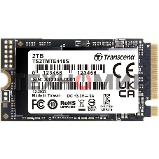 Накопитель SSD Transcend MTE410S, 2000GB, M.2(22x42мм), NVMe, PCIe 4x4, 3D TLC, R/W 5000/4300MB/s, IOPs 570 000/700 000, TBW 1200, DWPD 0.33, DRAM-less (5 лет)