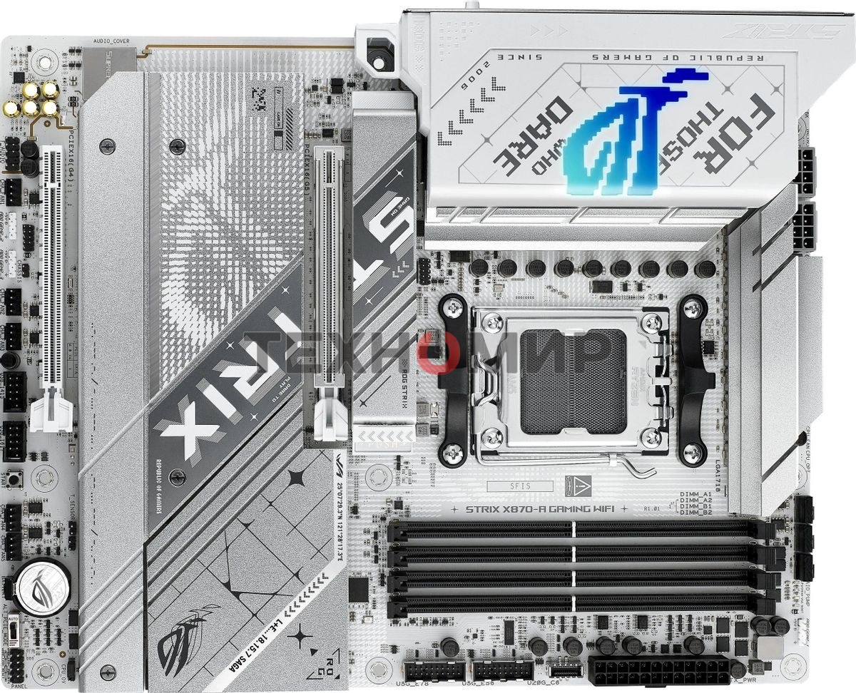 Материнская плата ASUS ROG STRIX X870-A GAMING WIFI, AM5, AMD X870, 4xDDR5, 2xSATA, 4xM.2, 1xPCI-E 4.0 x4, 1xPCI-E 5.0 x16, 1xHDMI, 1xDP, 1x 2.5Gb LAN, 4xUSB-A 3.2 Gen 1, 5xUSB-A 3.2 Gen 2, 1xUSB-C 3.2 Gen 2, 2xUSB4, 2x3.5 мм, 7.1, ATX