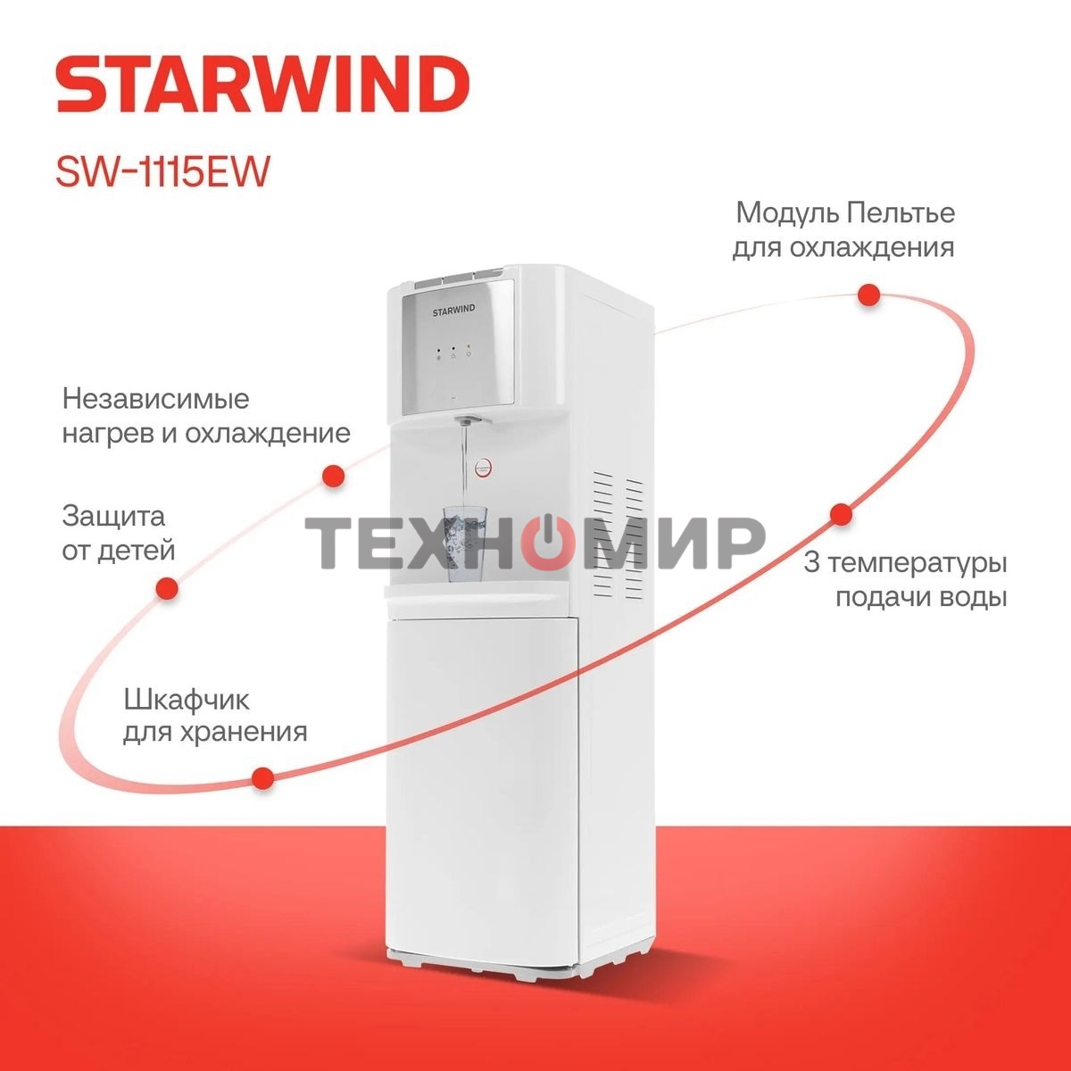 Кулер Starwind SW-1115EW напольный, электронный, белый