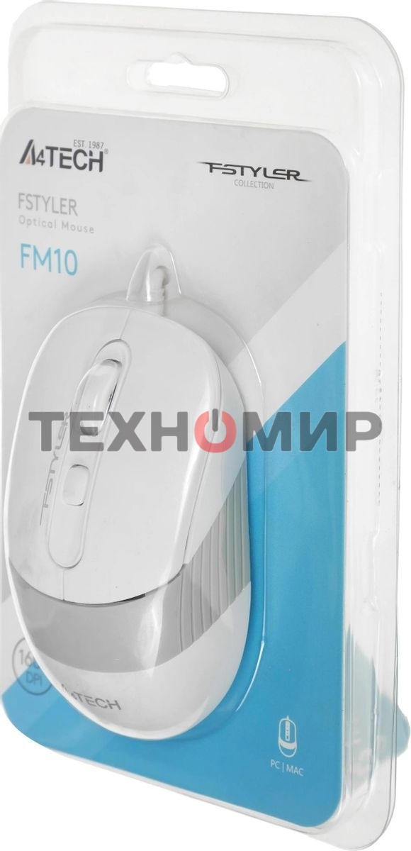 Мышь проводная A4Tech Fstyler FM10 белый/серый, 1600 dpi, USB, кнопки - 4