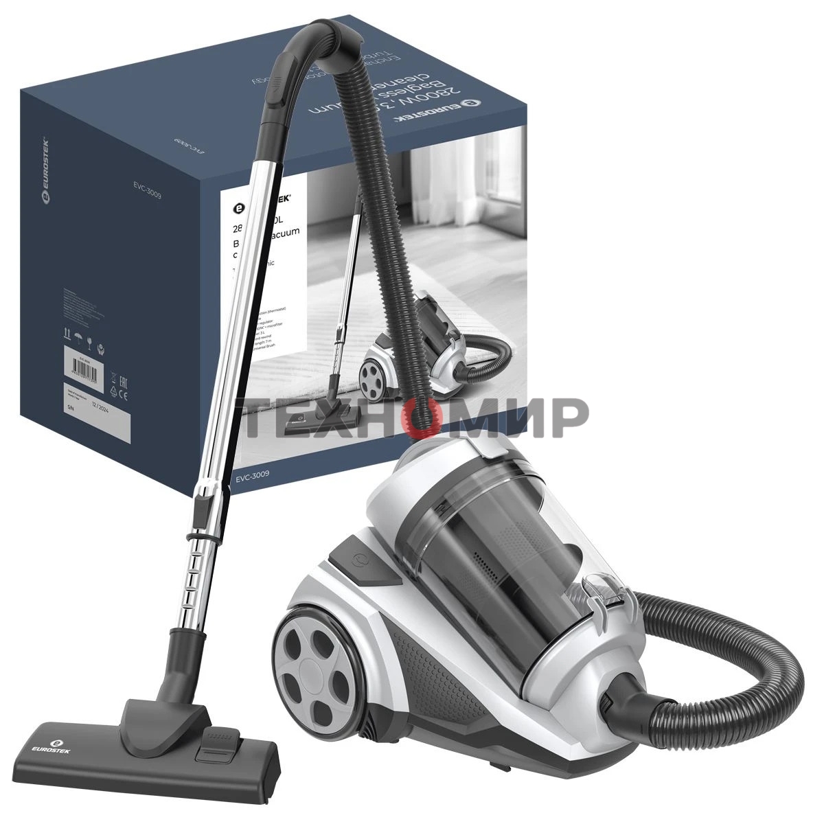 Пылесос Eurostek EVC-3009 белый, 420/2800 Вт, уборка сухая, пылесборник контейнер 3 л