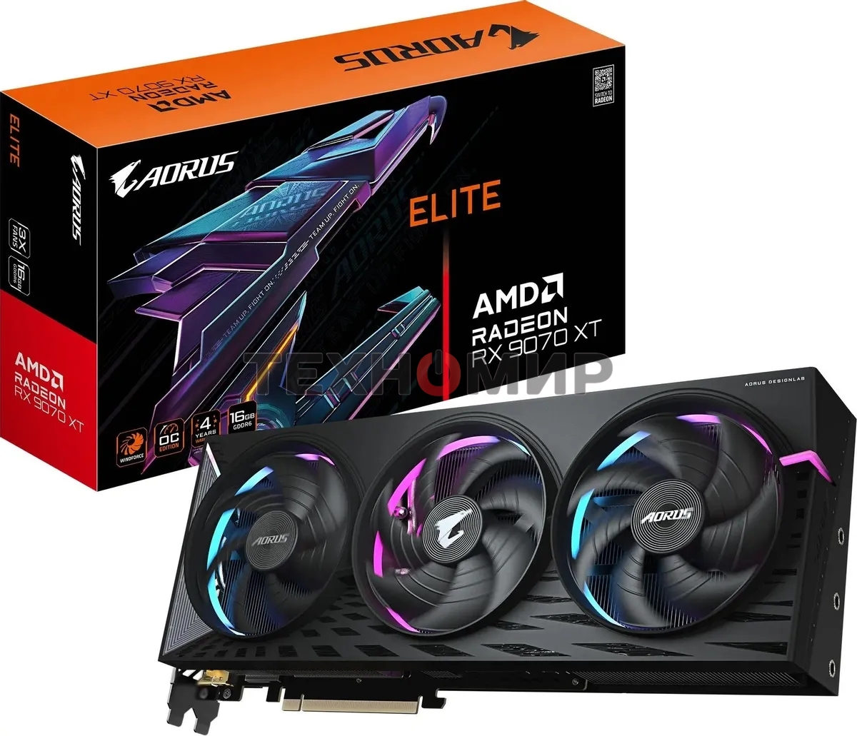 Видеокарта Gigabyte PCI-E GV-R9070XT AORUS E-16GD 1.0 AMD Radeon RX 9070XT 16Gb 256bit GDDR6 2175/20000 HDMIx2 DPx2 HDCP Ret
