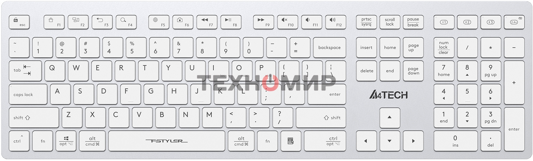 Клавиатура беспроводная A4Tech Fstyler FBX50C, USB, Bluetooth/Радиоканал, белый