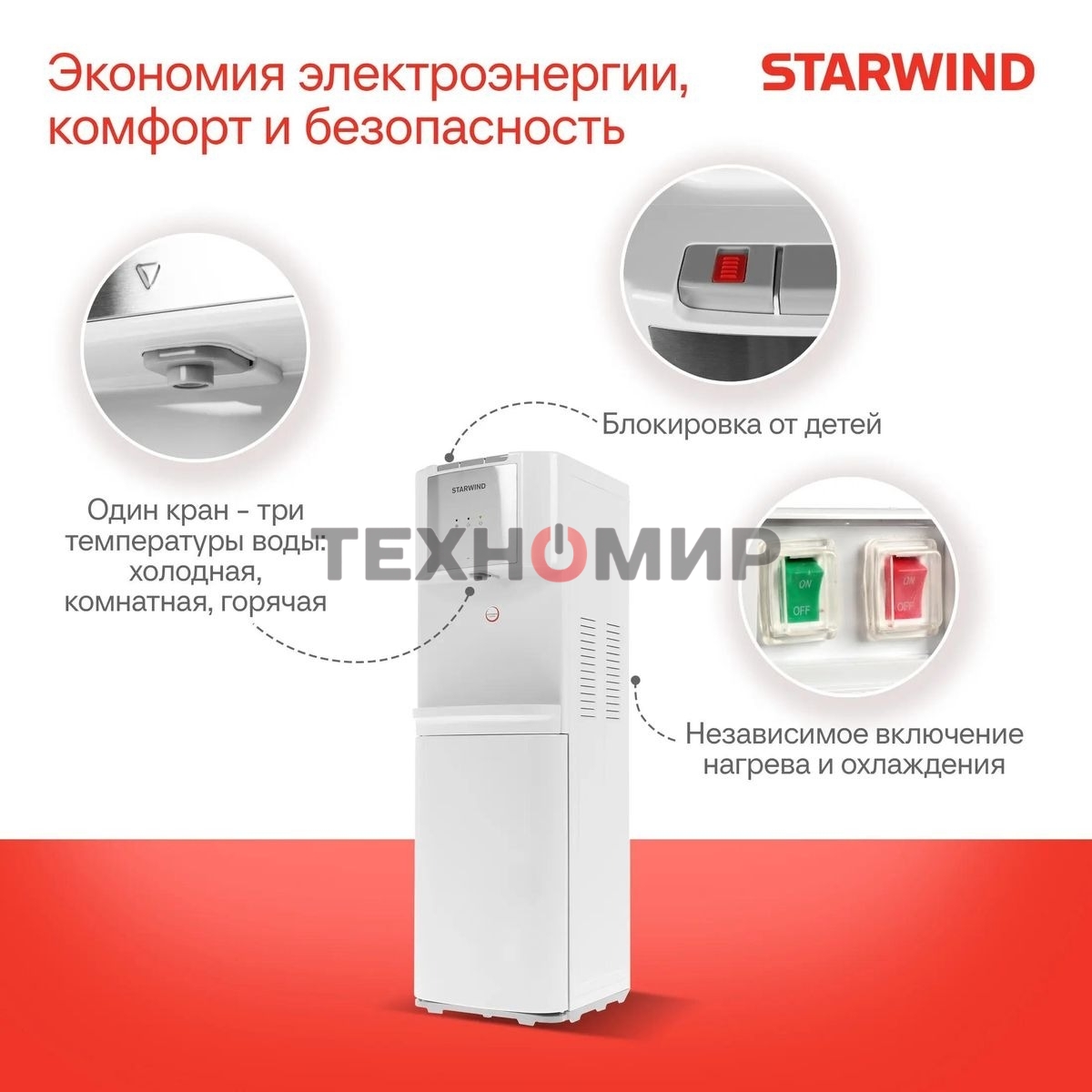 Кулер Starwind SW-1115EW напольный, электронный, белый