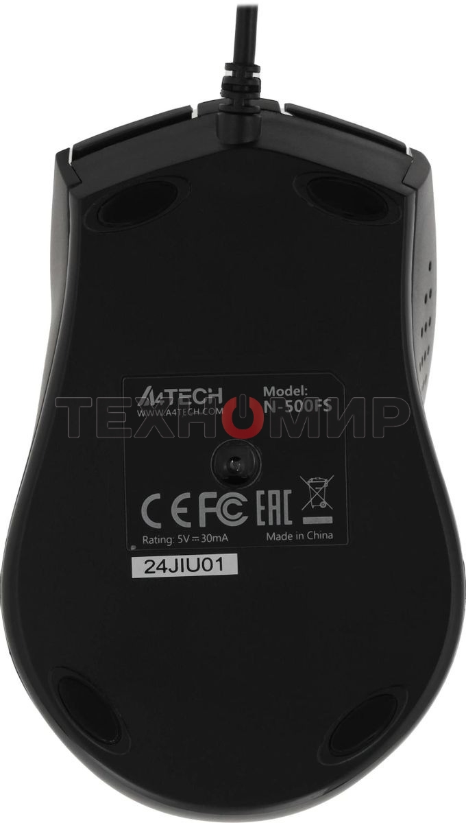 Мышь проводная A4Tech N-500FS черный, 1200 dpi, USB, кнопки - 4