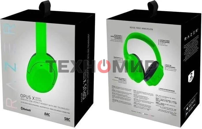 Гарнитура беспроводная Razer Opus X, Bluetooth 5.0, ANC, до 40 часов, зеленый