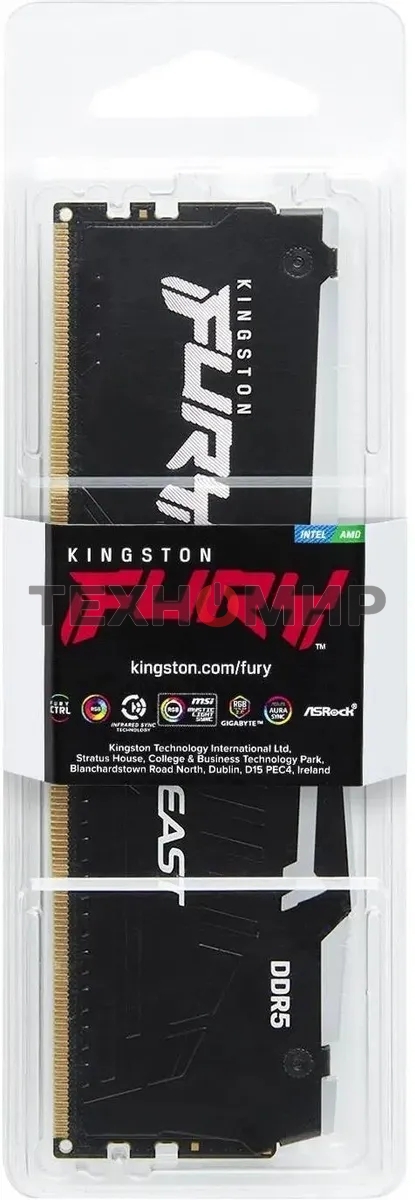 Оперативная память Kingston Fury Beast, DDR5, 16Gb (1x16Gb), 5600MHz, CL40, DIMM, с радиаторами, RGB, черный