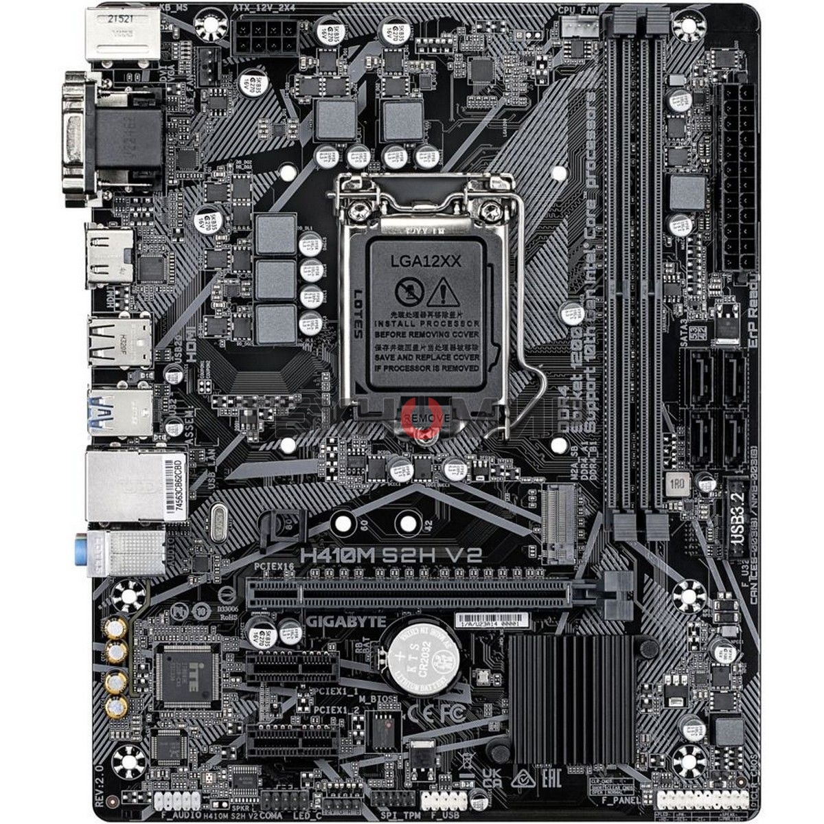 Материнская плата Gigabyte H410M S2H V2 2.1, LGA 1200, Intel Q470, 2xDDR4, 4xSATA, 1xM.2, 1xPCIe 3.0 x16, 2xPCIe x1, 1xHDMI, 1xDVI-D, 1xVGA, 1x 1Gb LAN, 2xUSB-A 3.2 Gen 1, 4xUSB-A 2.0, 3x3.5 мм, 7.1, mATX