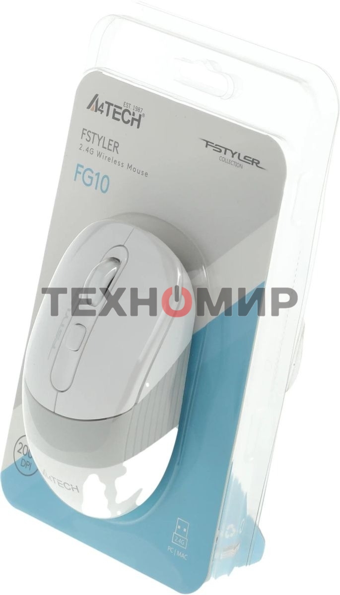 Мышь беспроводная A4Tech Fstyler FG10 белый/серый, 2000 dpi, радиоканал, USB, кнопки - 4