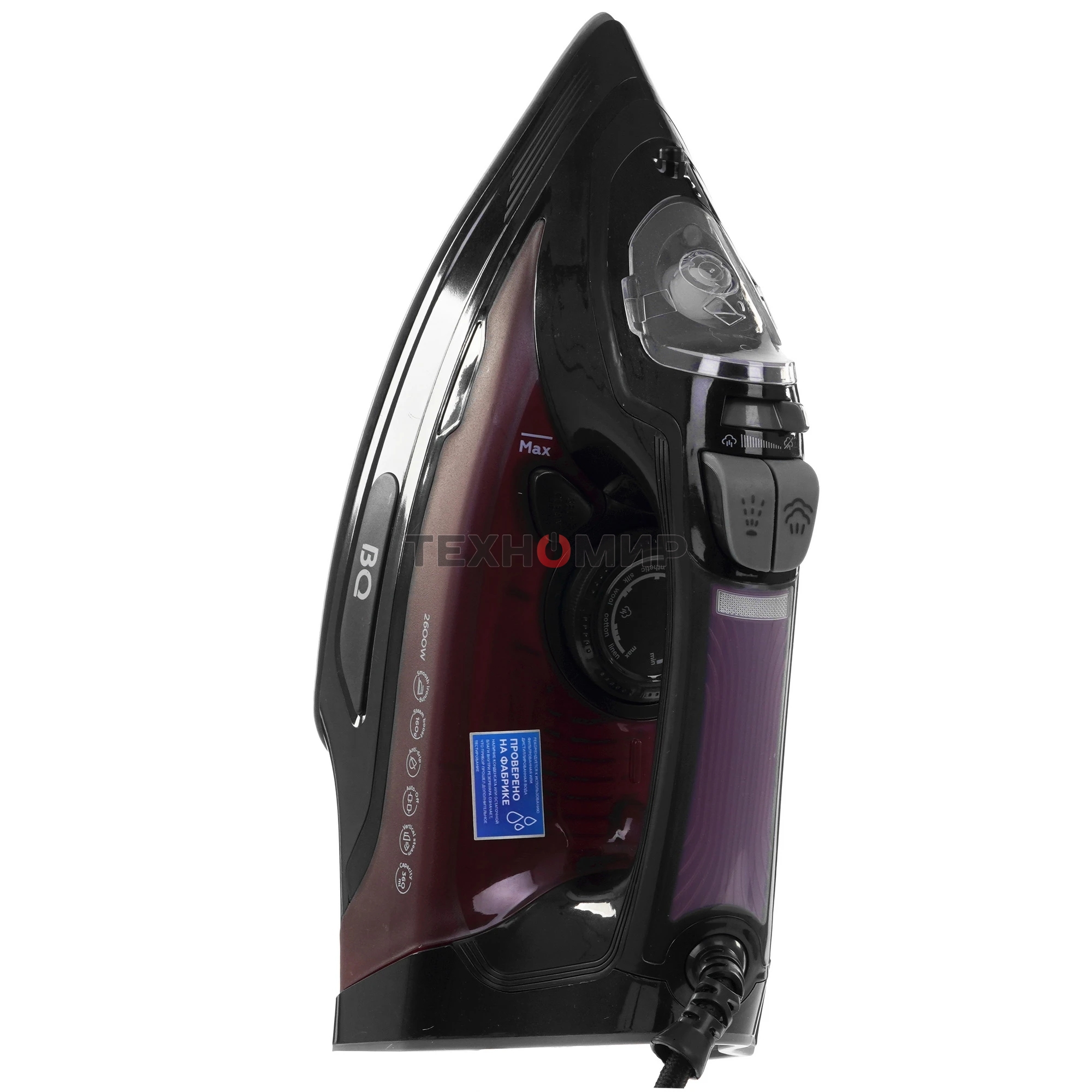 Утюг BQ SI1003 черный/винный/красный, 2600 Вт, 35 г/мин, 160 г/мин, 360 мл