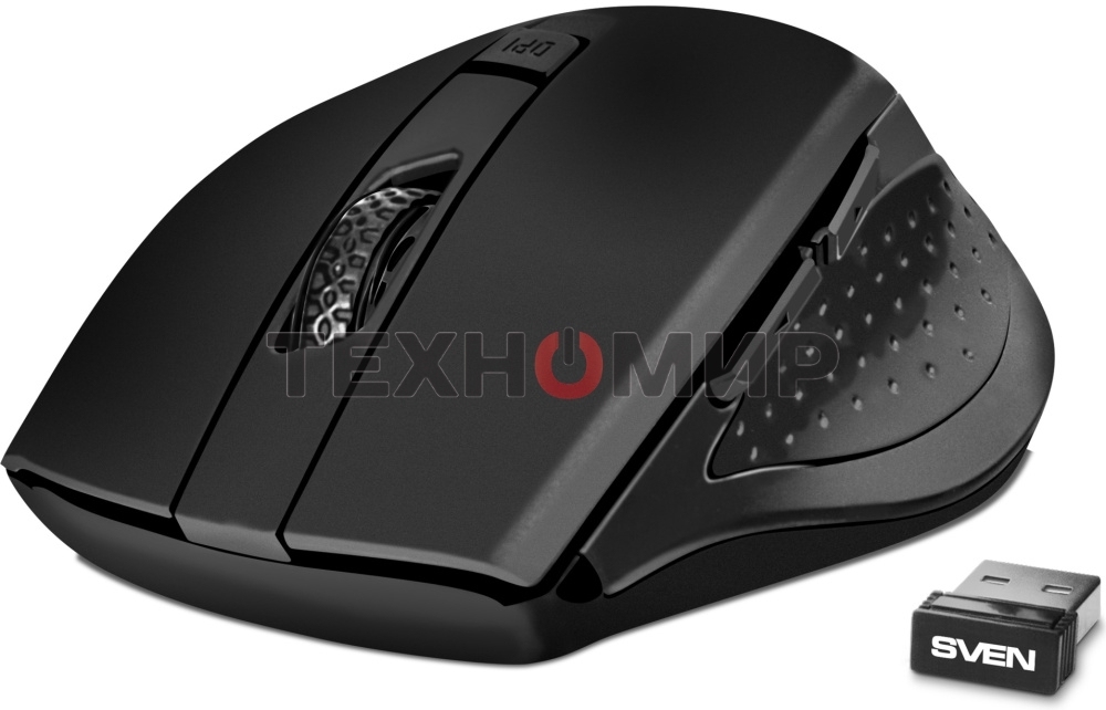 Мышь беспроводная SVEN RX-425W черный, 1600 dpi, радиоканал, USB, кнопки - 6