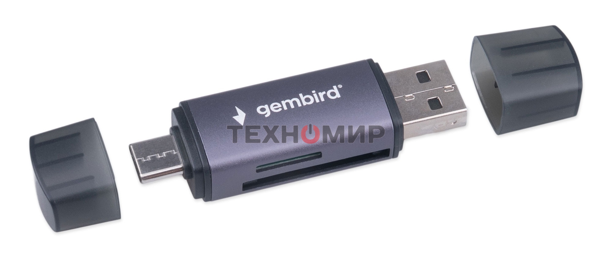 Кард-ридер Gembird FD2-MSD-6/серый/TF/Micro-SD/Micro-SDHC/Micro-SDXC/SD/USB Type-C/USB (OTG)/алюминий