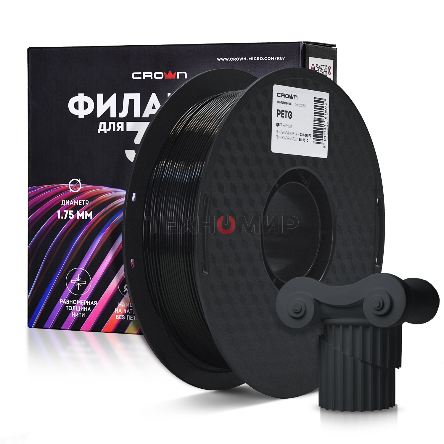 Филамент Crown Micro CM-FILPETG016B PETG 1.75 1кг черный