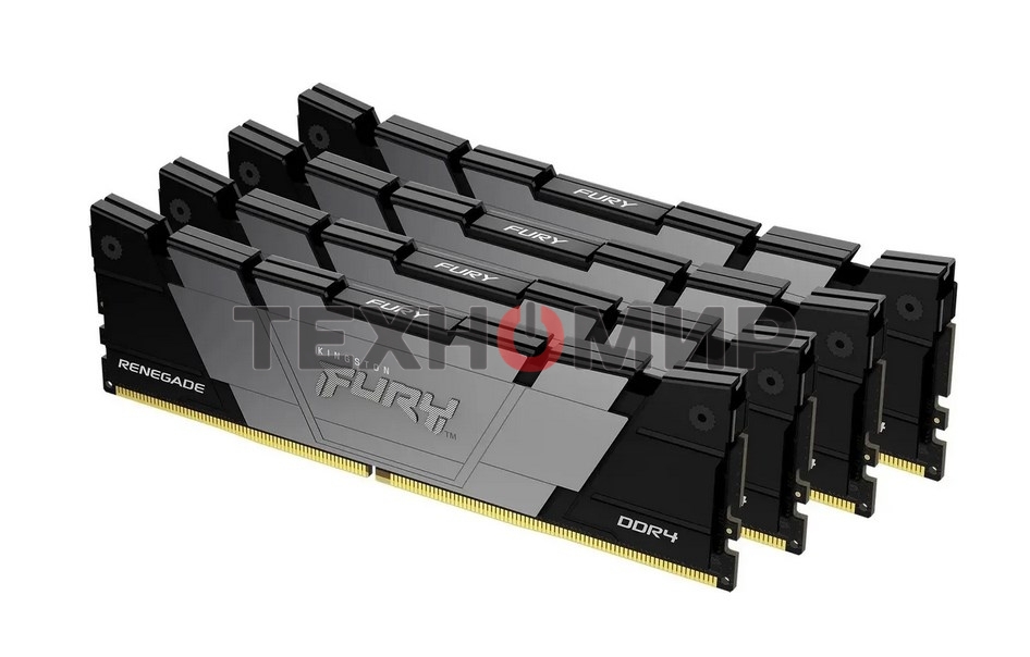 Оперативная память Kingston Fury Renegade, DDR4, 64GB (4x16GB), 3200MHz, CL16, DIMM, радиатор, черный