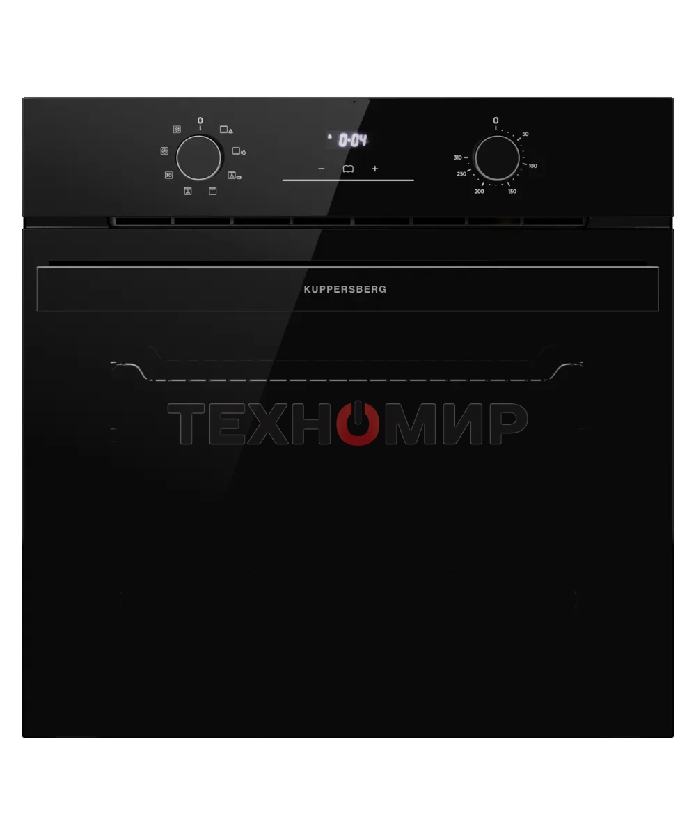 Духовой шкаф Kuppersberg HO 608 BB Glass, High-Tech, 78 л, цвет черный, цвет фурнитуры черный, поворотное управление, дисплей, таймер, 8 режимов, макс. температура 310 градусов, телескопические направляющие (на 1 уровень)