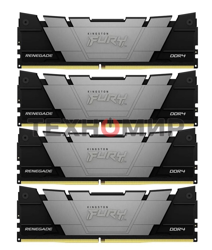 Оперативная память Kingston Fury Renegade, DDR4, 64GB (4x16GB), 3200MHz, CL16, DIMM, радиатор, черный