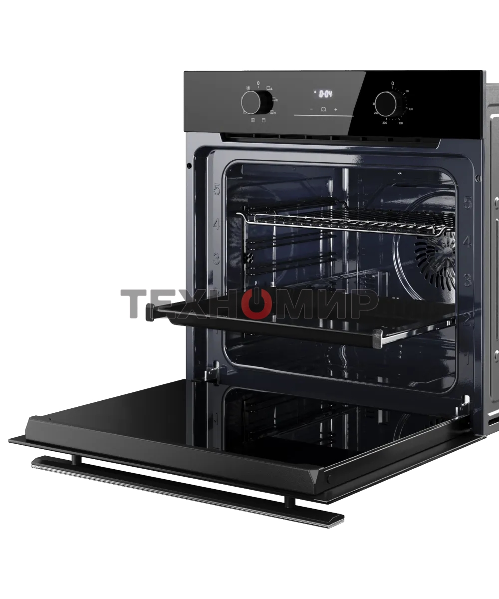 Духовой шкаф Kuppersberg HO 608 BB Glass, High-Tech, 78 л, цвет черный, цвет фурнитуры черный, поворотное управление, дисплей, таймер, 8 режимов, макс. температура 310 градусов, телескопические направляющие (на 1 уровень)