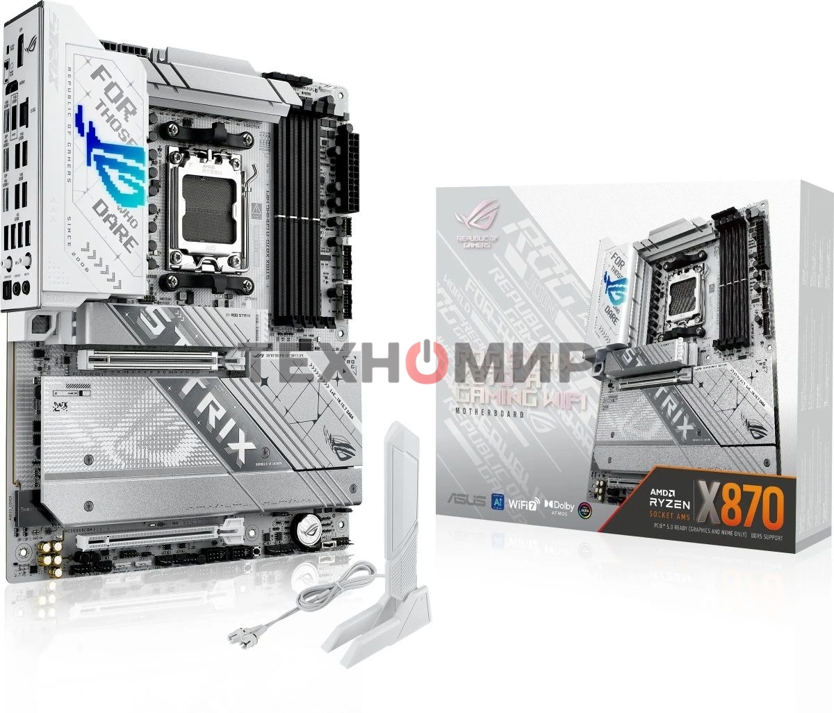 Материнская плата ASUS ROG STRIX X870-A GAMING WIFI, AM5, AMD X870, 4xDDR5, 2xSATA, 4xM.2, 1xPCI-E 4.0 x4, 1xPCI-E 5.0 x16, 1xHDMI, 1xDP, 1x 2.5Gb LAN, 4xUSB-A 3.2 Gen 1, 5xUSB-A 3.2 Gen 2, 1xUSB-C 3.2 Gen 2, 2xUSB4, 2x3.5 мм, 7.1, ATX