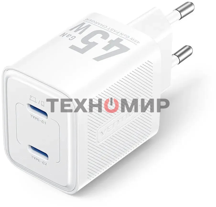 Сетевое зарядное устройство Vention на 2 порт USB С+C GaN 45W  белый