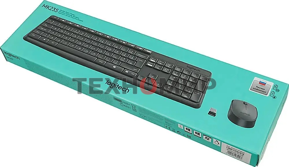 Комплект клавиатура+мышь Logitech MK235 беспроводной, USB, 1000 DPI, серый
