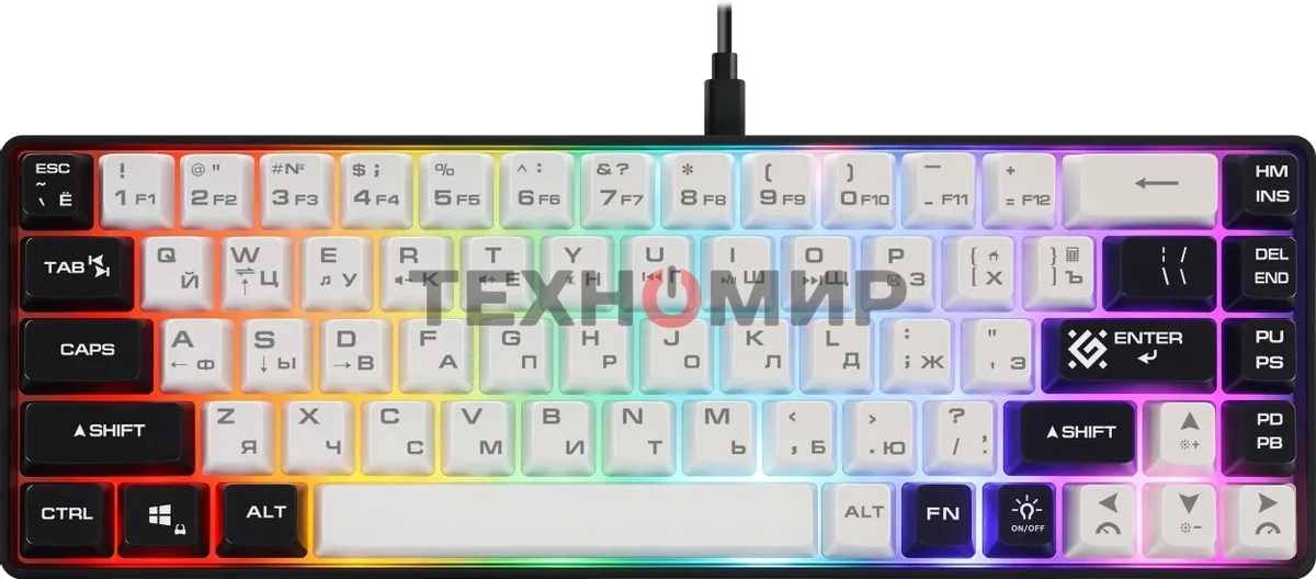 Игровая клавиатура проводная Defender Aris GK-349 RU,бел/черный,68кн+FN,радуж,1.5м