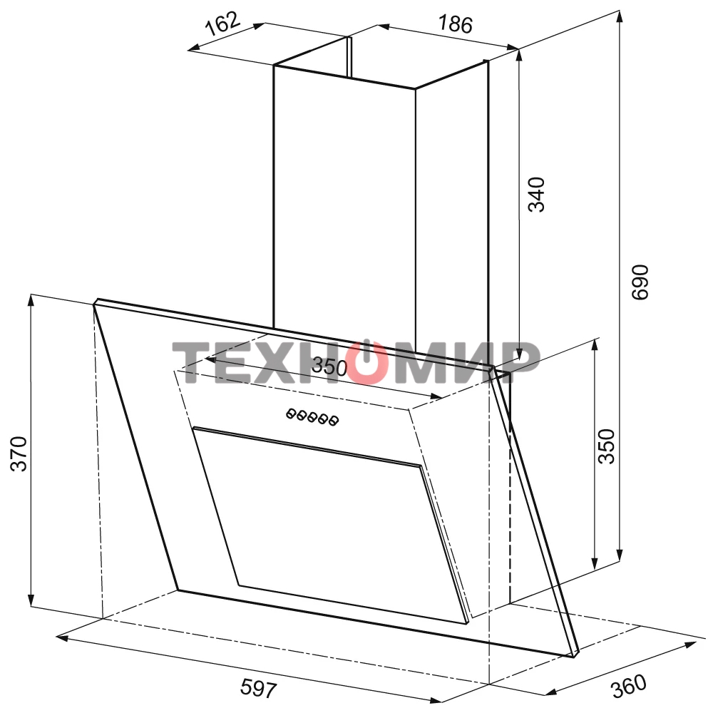 Вытяжка наклонная KRONA Vierkant 600 белый PB белый, 60 см, 890 куб. м/ч, 68 дБ