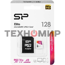 Флеш карта microSD 128Gb Silicon Power Elite A1 microSDXC Class 10 UHS-I U3 100 Mb/s (SD адаптер)