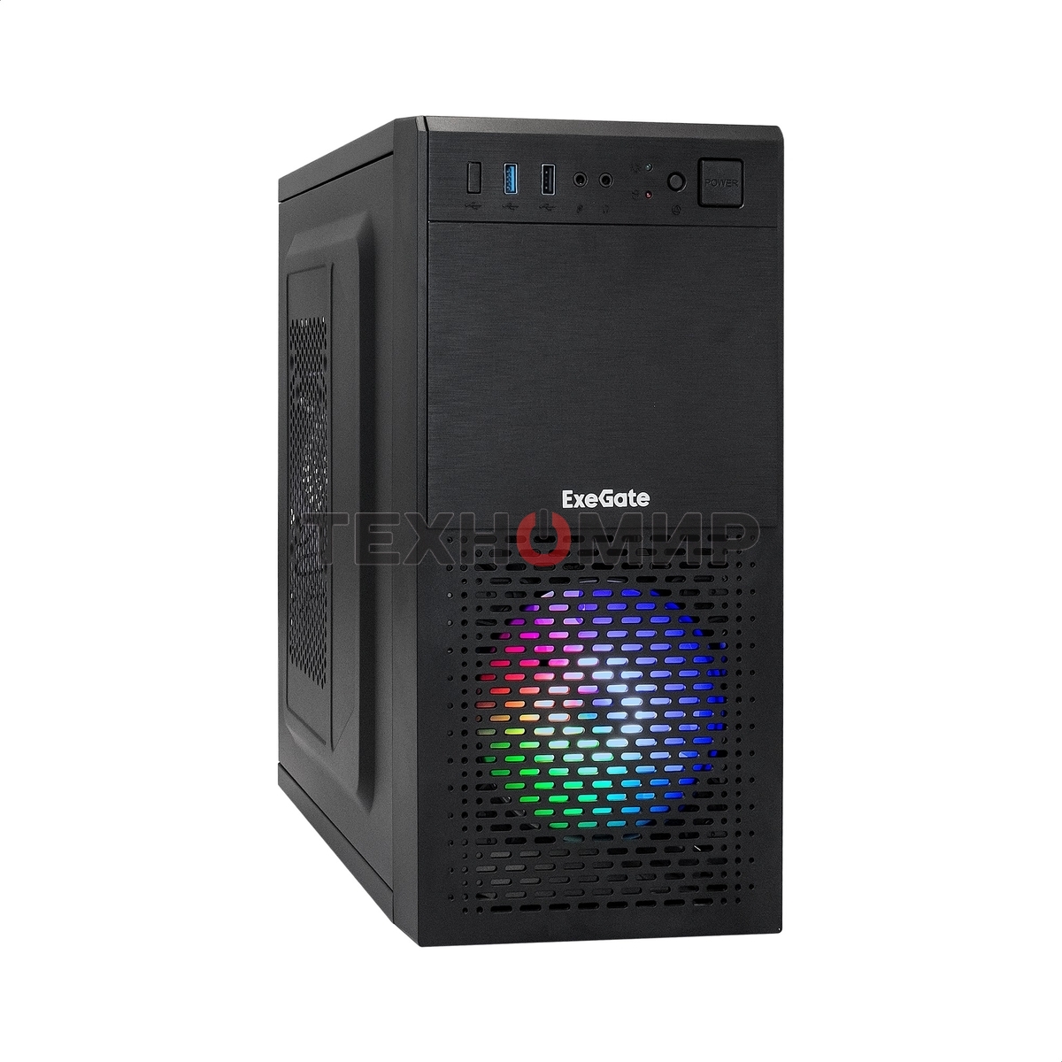 Компьютерный корпус Minitower ExeGate mEVO-7807-NPX450 (mATX, БП 450NPX 12см, 1хUSB+1хUSB 3.0, черный 1x12см с RGb подсветкой)