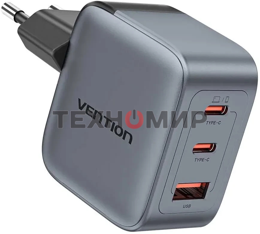 Сетевое зарядное устройство Vention на 3 порт USB С+C+A GaN 70W Серый