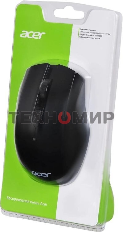 Мышь беспроводная Acer OMR030 черный, 1600 dpi, радиоканал, USB, кнопки - 4