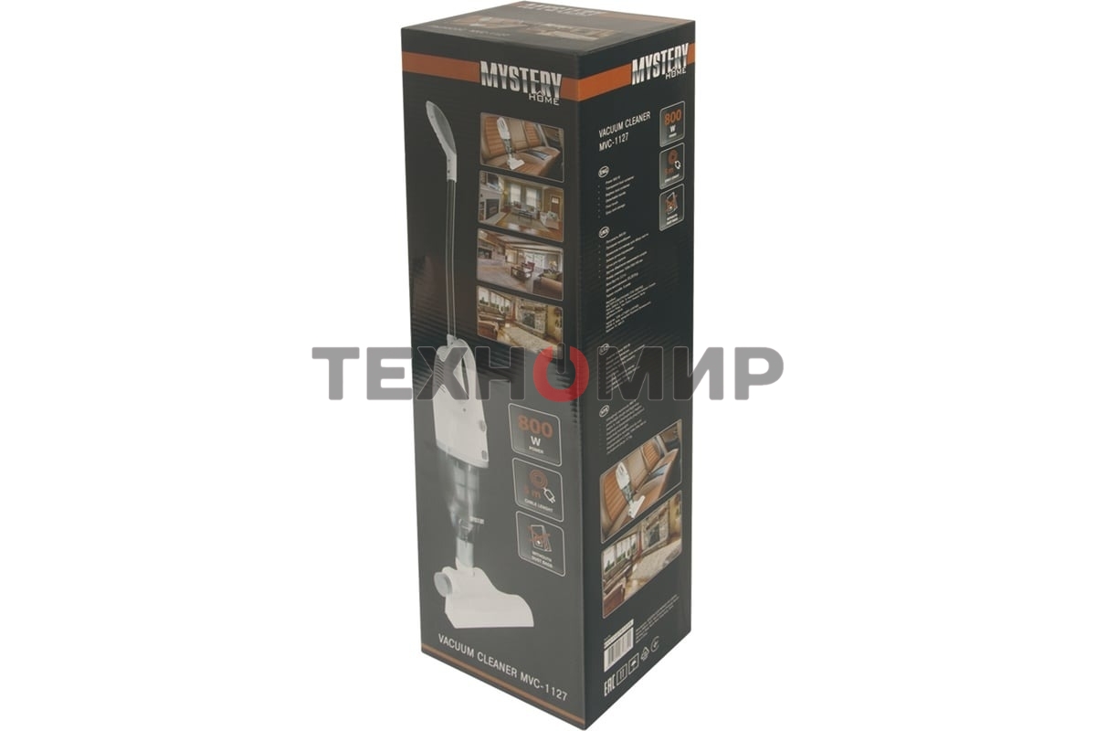 Пылесос вертикальный/ручной Mystery MVC-1127 белый, питание от сети, 800 Вт, уборка сухая, пылесборник 1.5 л